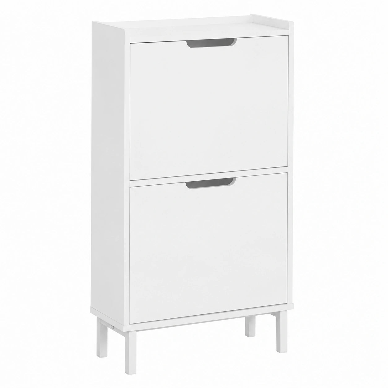 Schmaler Schuhschrank mit Klappen, platzsparend, weiß, 50x90x19cm – Flurmöbel für Diele und Flur