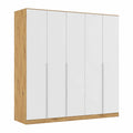 Rauch Möbel Alabama, 5-türiger Kleiderschrank mit Zubehör, Weiß/Eiche Artisan, 226 cm