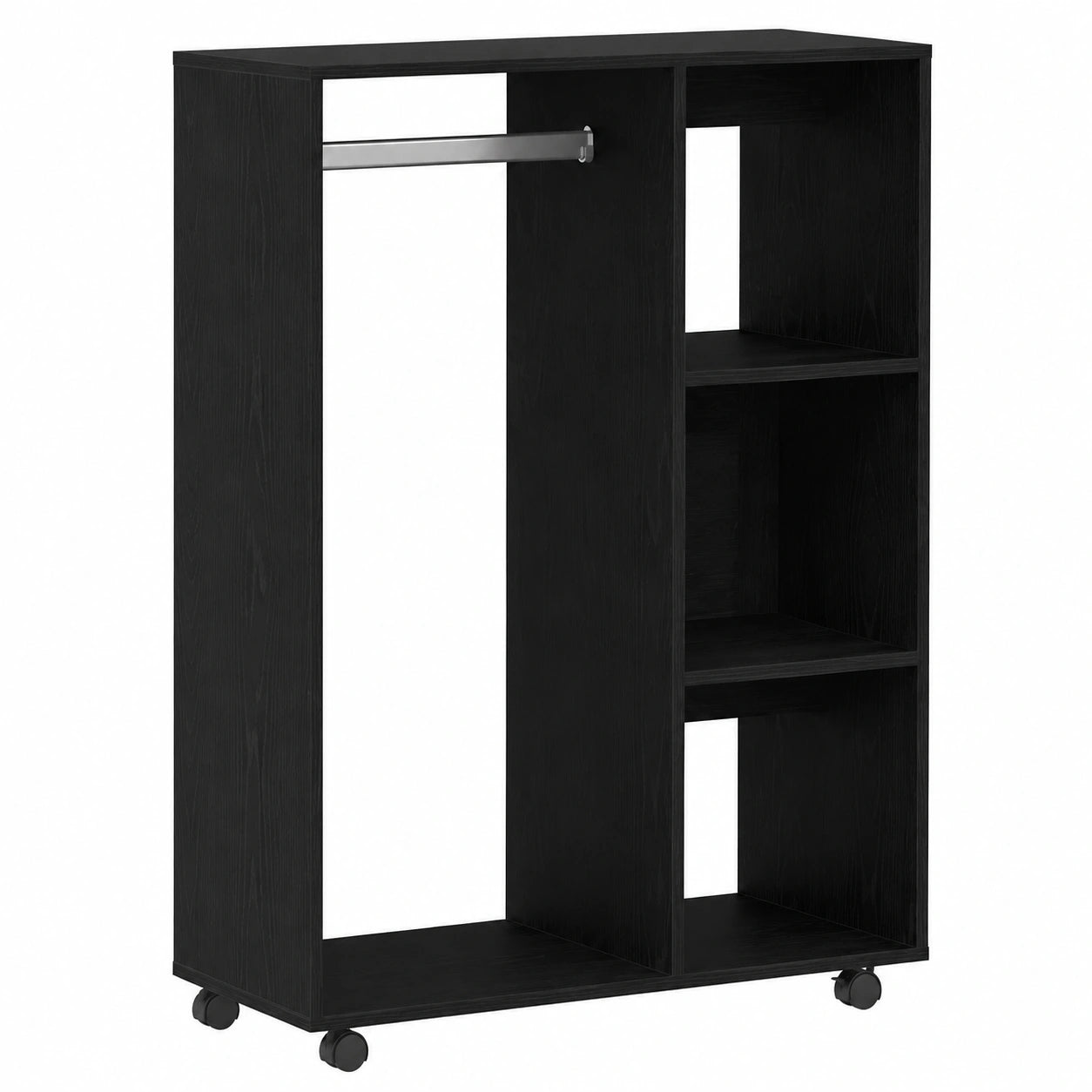 Rollbarer Kleiderschrank aus schwarzer Eiche, 80x40x110 cm, ideal für Kleidung und Schuhe