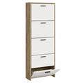 Schmaler Schuhschrank CATAVANA mit 5 Fächern für 15 Paare, Platzsparendes weißes Holzregal, Modernes Design 60x17x180 cm