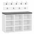 HOOBRO Schuhregal und Garderobe Set mit Sitzbank, 9 Fächer und 9 Haken, für Flur und Schlafzimmer, Weiß
