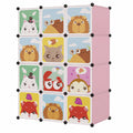 Kinder Aufbewahrungsschrank mit Tiermotiven, DIY Kunststoff Kleiderschrank, Rosa 12 Würfel, 111x37x147 cm