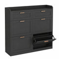 KIMENICH Schuhschrank, Schwarz, mit 4 Klappen und 2 Schubladen, Platz für 16-24 Paar, Verstellbare Trennwand, 24x100x103 cm