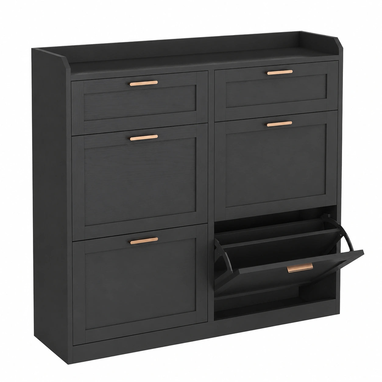 KIMENICH Schuhschrank, Schwarz, mit 4 Klappen und 2 Schubladen, Platz für 16-24 Paar, Verstellbare Trennwand, 24x100x103 cm
