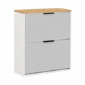 Schmaler Schuhschrank mit 2 Klappen und 4 Fächern, platzsparend für Flur und Garderobe, 60 x 23 x 80,5 cm, weiß/grau