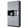 Vladon Logan V2 Büroschrank, 5 Fächer, 4 Türen, Schwarz/Hellgrau, 82x184x37 cm