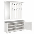 VASAGLE Flurmöbel Set mit Spiegel, Schuhschrank und Sitzbank, verstellbare Ablagen, Doppeltüren, abnehmbares Sitzpolster, 101 cm breit, wolkenweiß