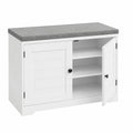 VASAGLE Schuhbank mit Sitzkissen und verstellbaren Regalen, 3 Ebenen, Stauraum mit Türen, 35,5 x 81 x 52,5 cm, für Flur und Schlafzimmer, weiß-grau
