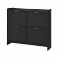 Schmaler Schuhschrank mit 4 Klappen, 24 cm tief, freistehend - Modernes Design in Schwarz