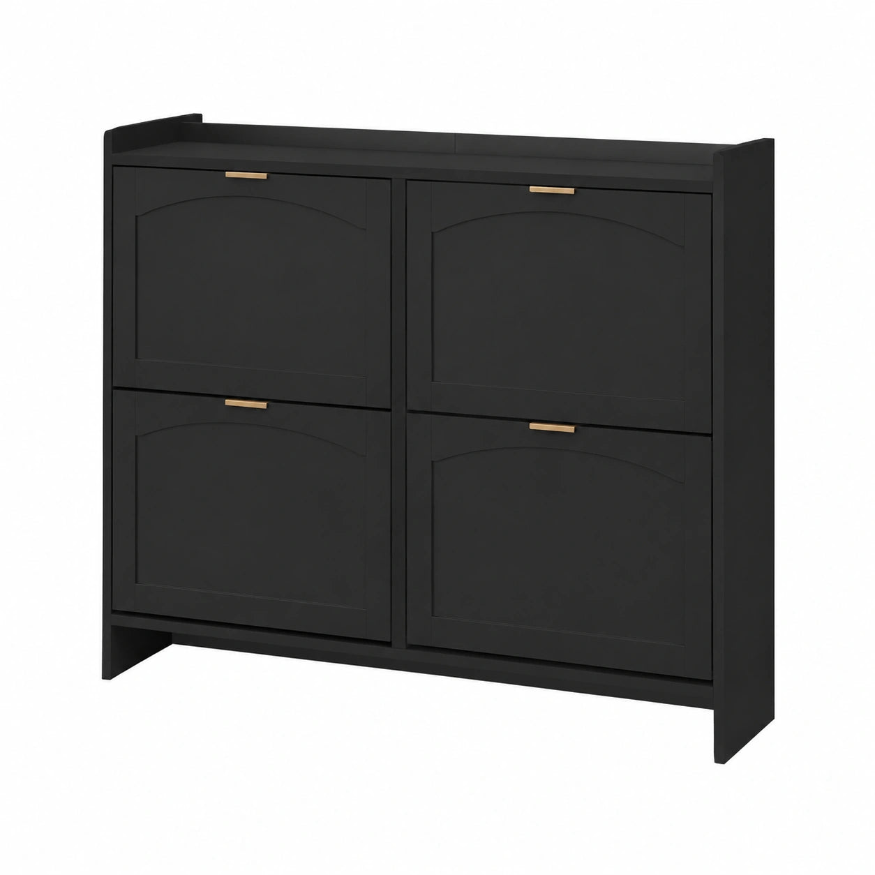 Schmaler Schuhschrank mit 4 Klappen, 24 cm tief, freistehend - Modernes Design in Schwarz