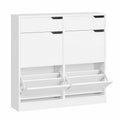 IRONCK Schuhschrank mit 4 Klappen und 2 Schubladen, verstellbare Trennwände, freistehendes Schuhregal für Flur und Wohnzimmer, Weiß