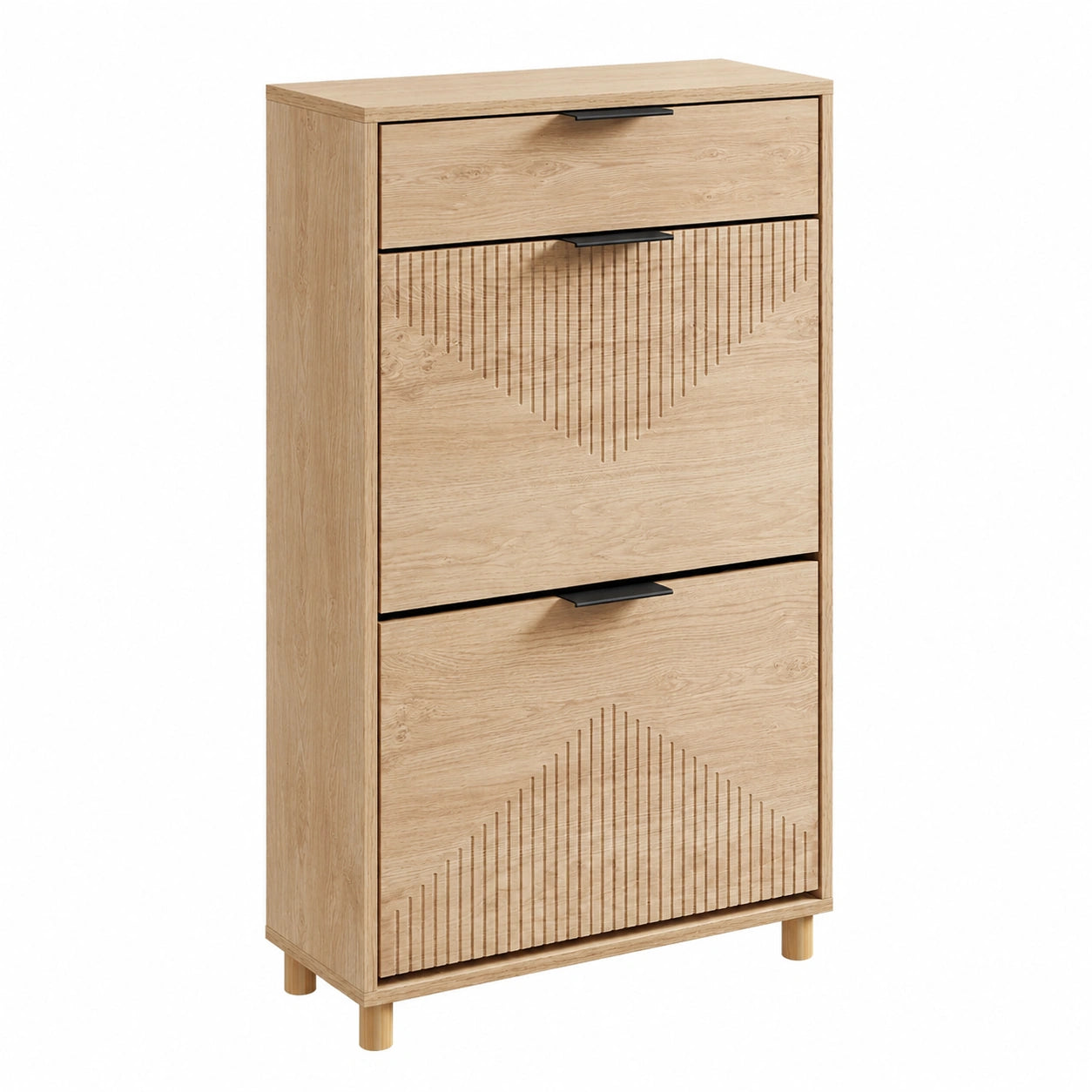 Schmaler Schuhschrank aus Holz, 24cm breit, nordisches Design, für Schuhgrößen bis 47, ideal für Flur und Eingangsbereich, Maße 60x24x95cm, Modell FSR212-N