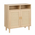 Litake Rattan-Sideboard, 80 x 92 x 40 cm, Anrichte mit 2 Fächern & Rattan-Türen, Holzkonsolentisch, Buffetschrank, Aufbewahrung, TV-Ständer, Naturholz