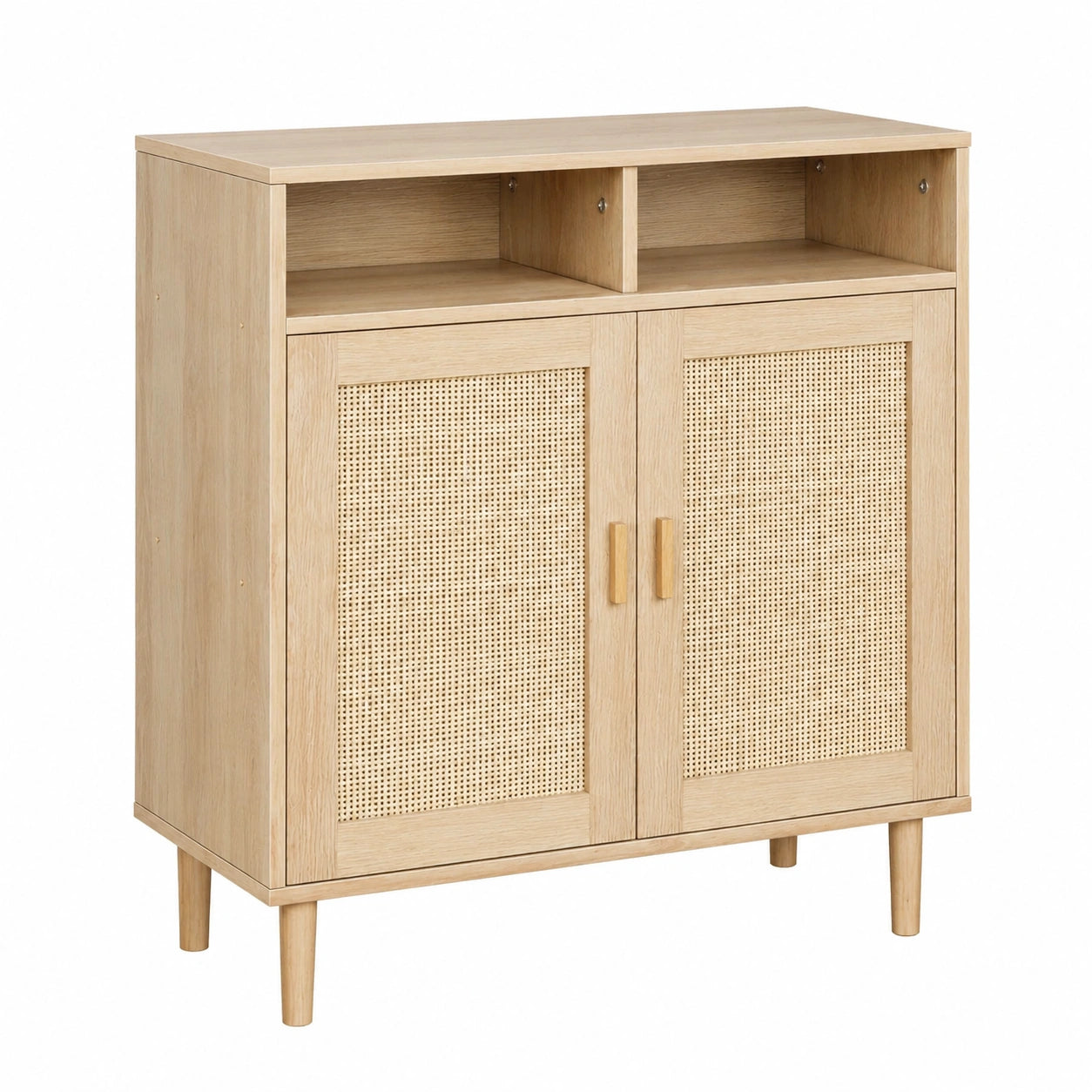 Litake Rattan-Sideboard, 80 x 92 x 40 cm, Anrichte mit 2 Fächern & Rattan-Türen, Holzkonsolentisch, Buffetschrank, Aufbewahrung, TV-Ständer, Naturholz