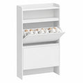 Asgolion Schuhschrank mit 2 Klappen und offenem Fach, verstellbare Trennwände, Platz für 10-15 Paar, 60x22x112 cm, Weiß