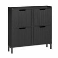 Schmaler Schuhkipper mit 4 Fächern - Platzsparender Schuhschrank für Flur und Schlafzimmer - Schwarz, B100 x T19 x H91 cm