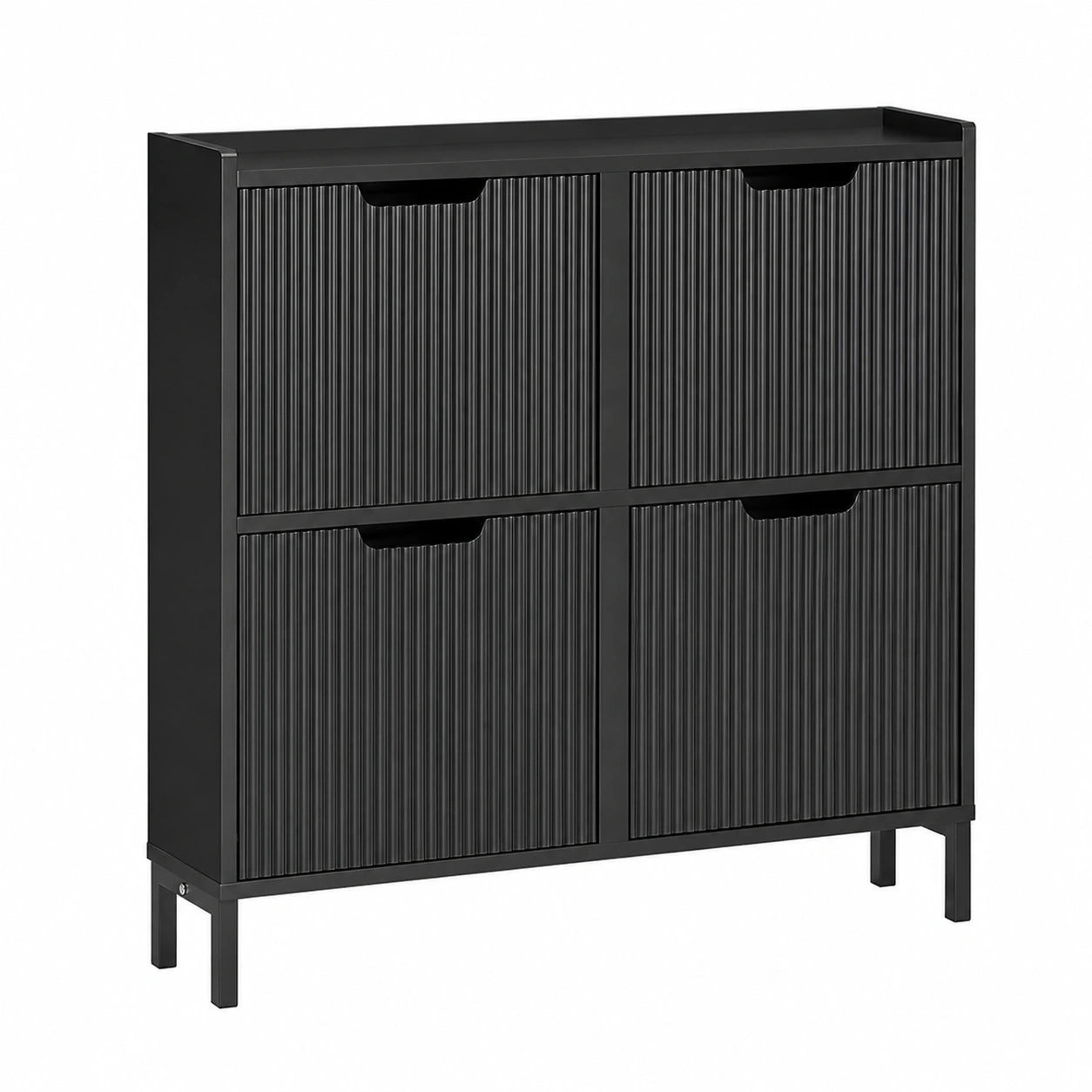 Schmaler Schuhkipper mit 4 Fächern - Platzsparender Schuhschrank für Flur und Schlafzimmer - Schwarz, B100 x T19 x H91 cm