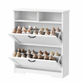 Moderner Schuhschrank mit Klappen und Haken, Verstellbare Böden, Offene Fächer, Weiß/Schwarz, 24 x 80 x 100 cm
