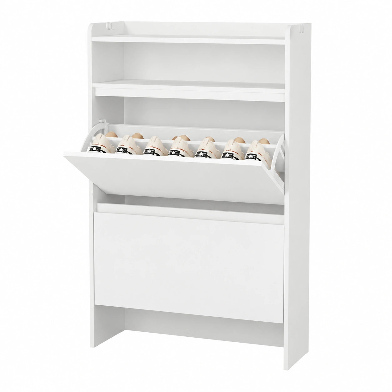 Asgolion Schuhschrank mit 2 Klappen und verstellbaren Fächern, für 15-20 Paar Schuhe, ideal für Flur, 80 x 22 x 112 cm, Weiß