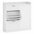 KIMENICH Schmaler Schuhschrank mit Klappen und Schublade, Verstellbare Trennwände für 12-15 Paar Schuhe, Ideal für Flur und Eingangsbereich, 30 x 100 x 104 cm, Weiß