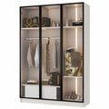 Moderner Kleiderschrank mit LED und Spiegel, 3 Glastüren, 160cm, mit Kleiderstange und Schubladen
