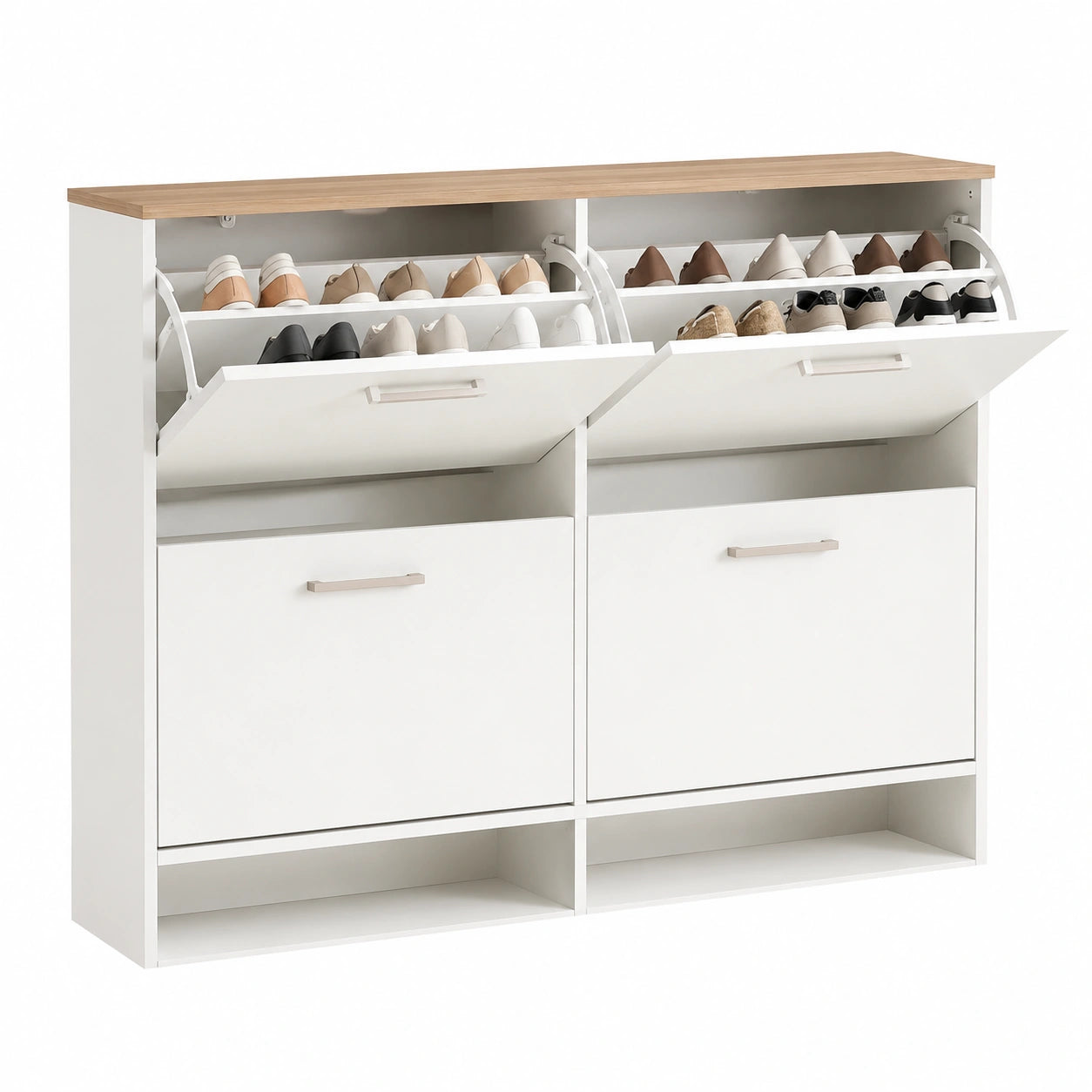 Moderner Schuhschrank mit 4 Klappfächern, platzsparendes Design für Flur und Wohnzimmer, 106,5 x 24 x 90 cm, Weiß