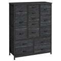Großer 15-teiliger Holz- und Stoffkommode mit Metallrahmen, Aufbewahrungsschrank für Wohn- und Schlafzimmer, 100 x 30 x 123 cm, schwarz