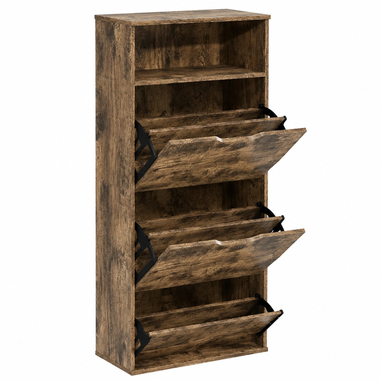 Garvis Schuhschrank mit 3 Klappen und Ablage, doppelstöckig, Platz für 18 Paar Schuhe, kompakt 60x133x28 cm, rustikal