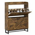 Schmaler Schuhschrank mit 2 Klappfächern und Metallfüßen, 4-stufiges Regal für den Flur, 80x23,8x101,7 cm, Holzoptik Braun