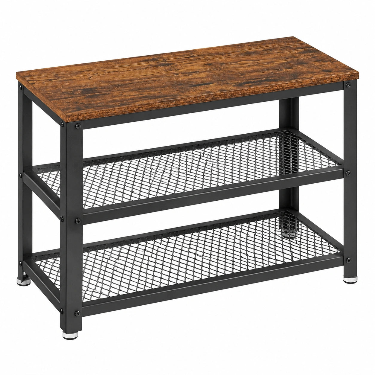VASAGLE Schuhbank im Industriestil mit Metallgestell, 2 Gitterregale für Schuhe, 30 x 73 x 45 cm, ideal für Flur und Wohnzimmer, vintagebraun-schwarz