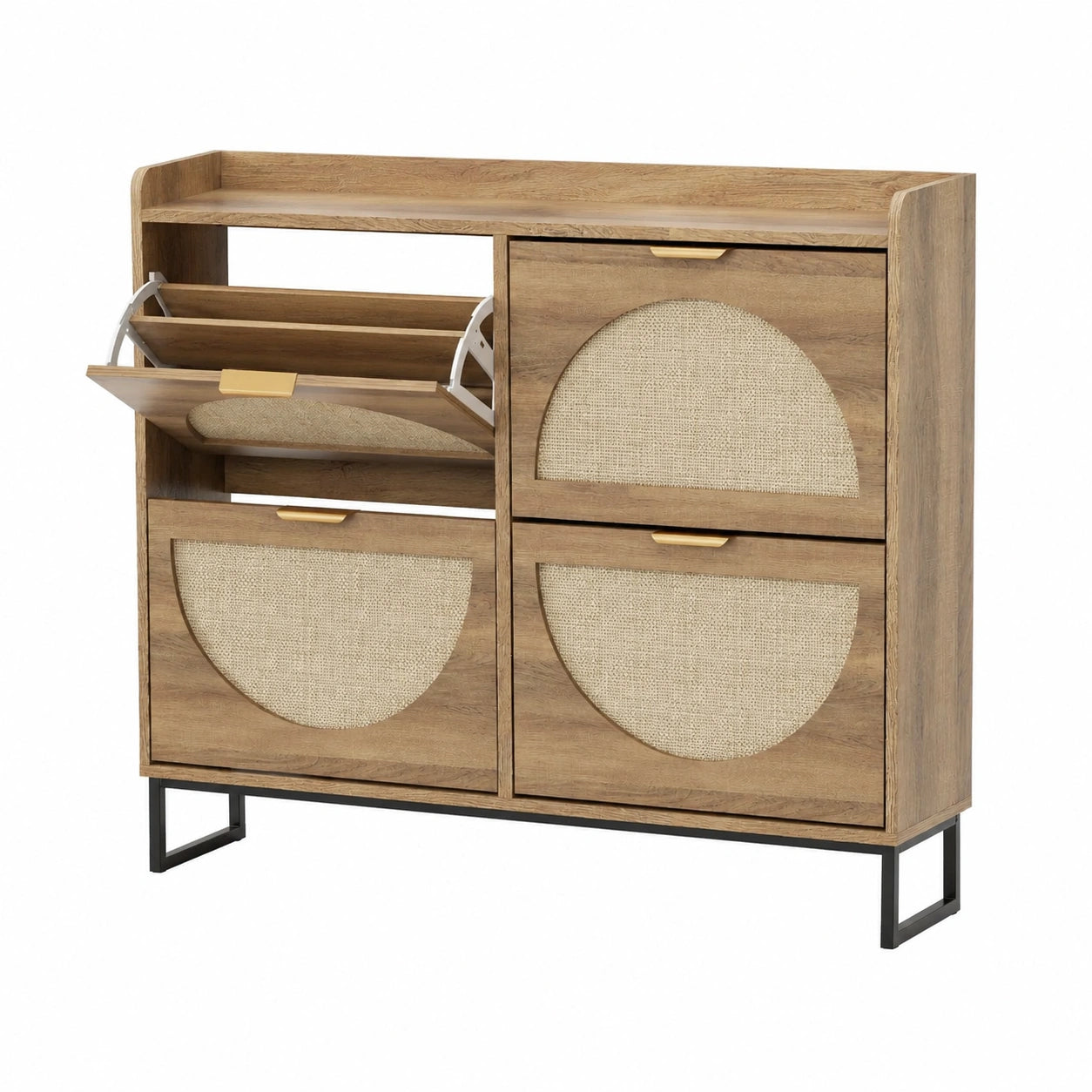 Rattan Schuhkommode mit 4 Klappfächern für Flur und Schlafzimmer, 120x24x95cm