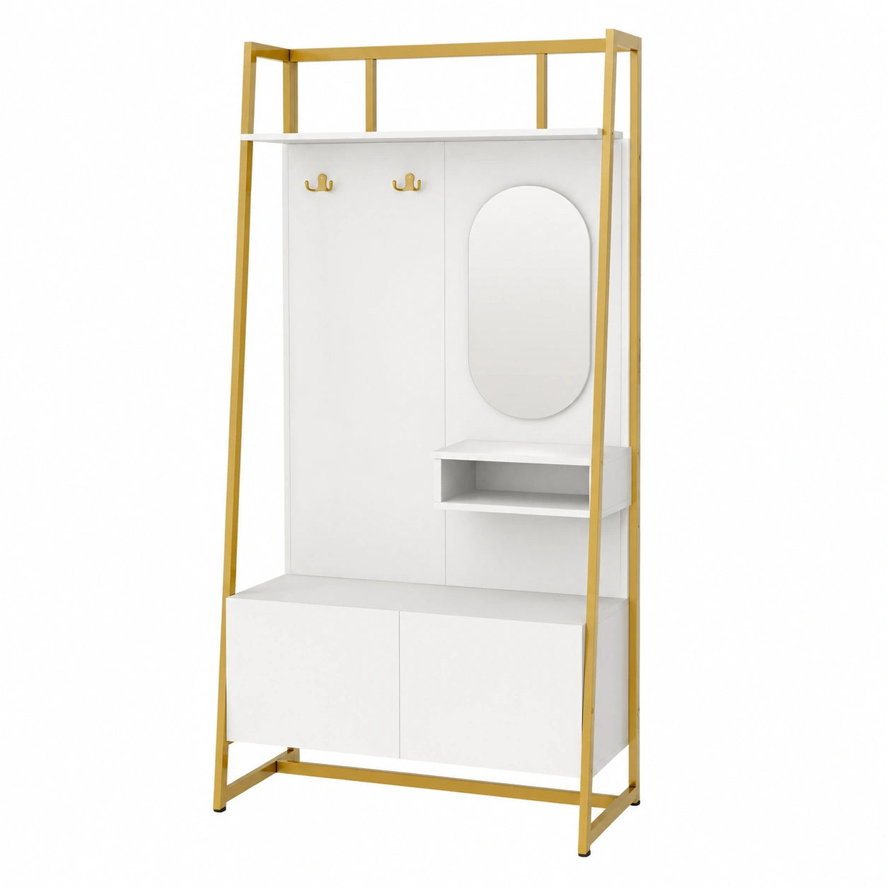 Merax Kompakte Garderobe mit Spiegel und Regalen, 78 x 38,5 x 180,5 cm, großer Stauraum, ideal für Flur, Weiß