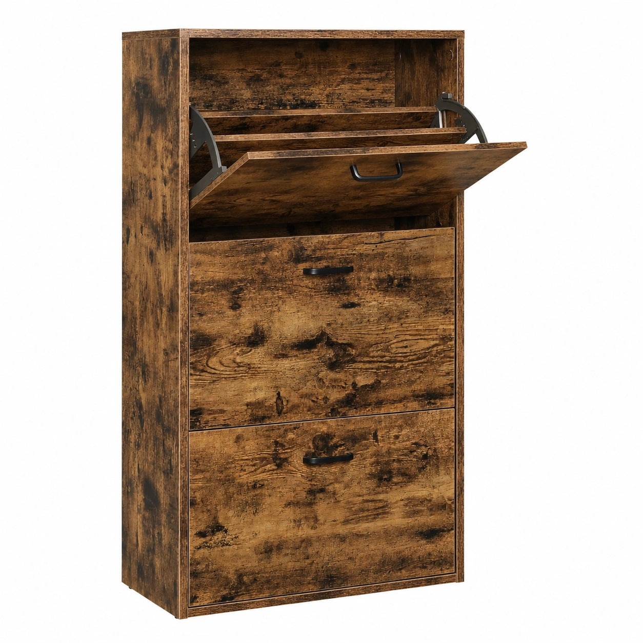 VASAGLE Schuhschrank mit Klappfächern, kompakte Schuhaufbewahrung für Flur, Wohnzimmer & Schlafzimmer, 60 x 24 x 120 cm, vintagebraun