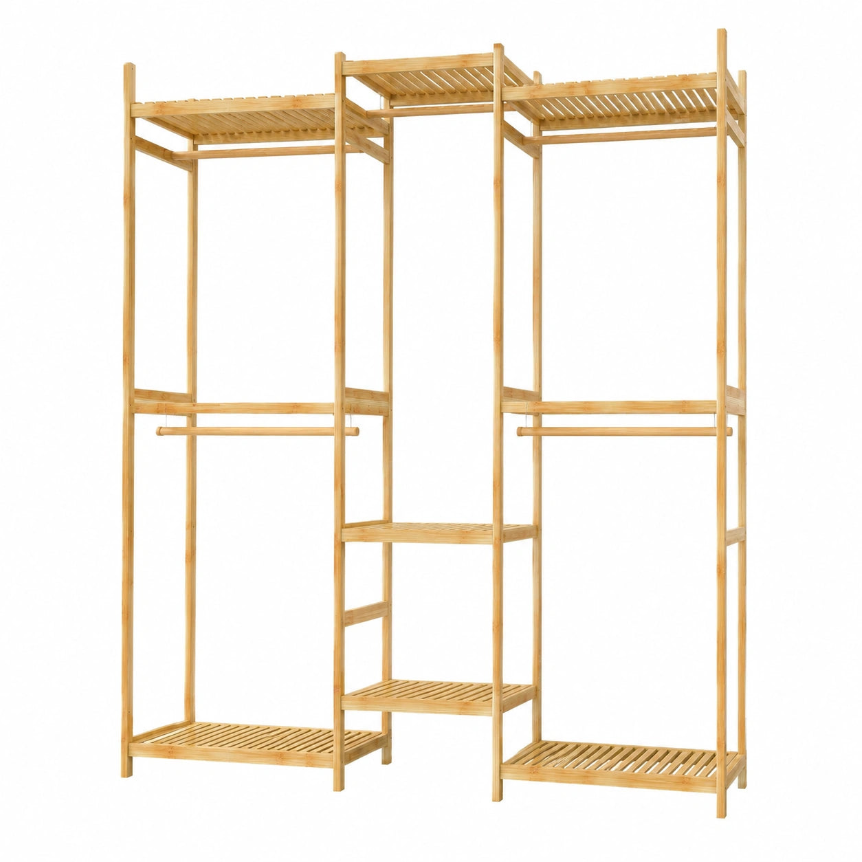 unho Großer Bambus-Kleiderständer mit Kleiderstangen, Freistehende Garderobe 177x41,5x196 cm