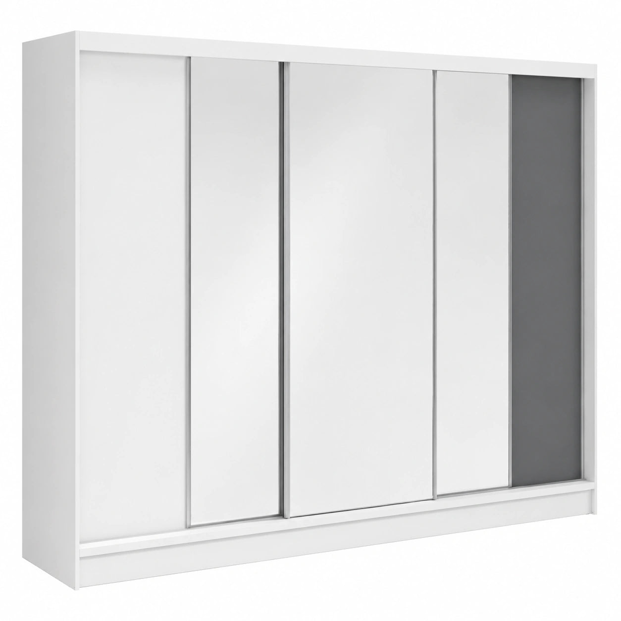 Moderner VENA Schwebetürenschrank mit Spiegel & Schubladen, 3-türig, 200 cm, Weiß/Graphit