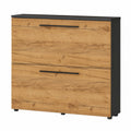 Schuhschrank in Graphit und Navarra-Eiche, für 8 Paar Schuhe, schmal für engen Flur 100x85x19 cm