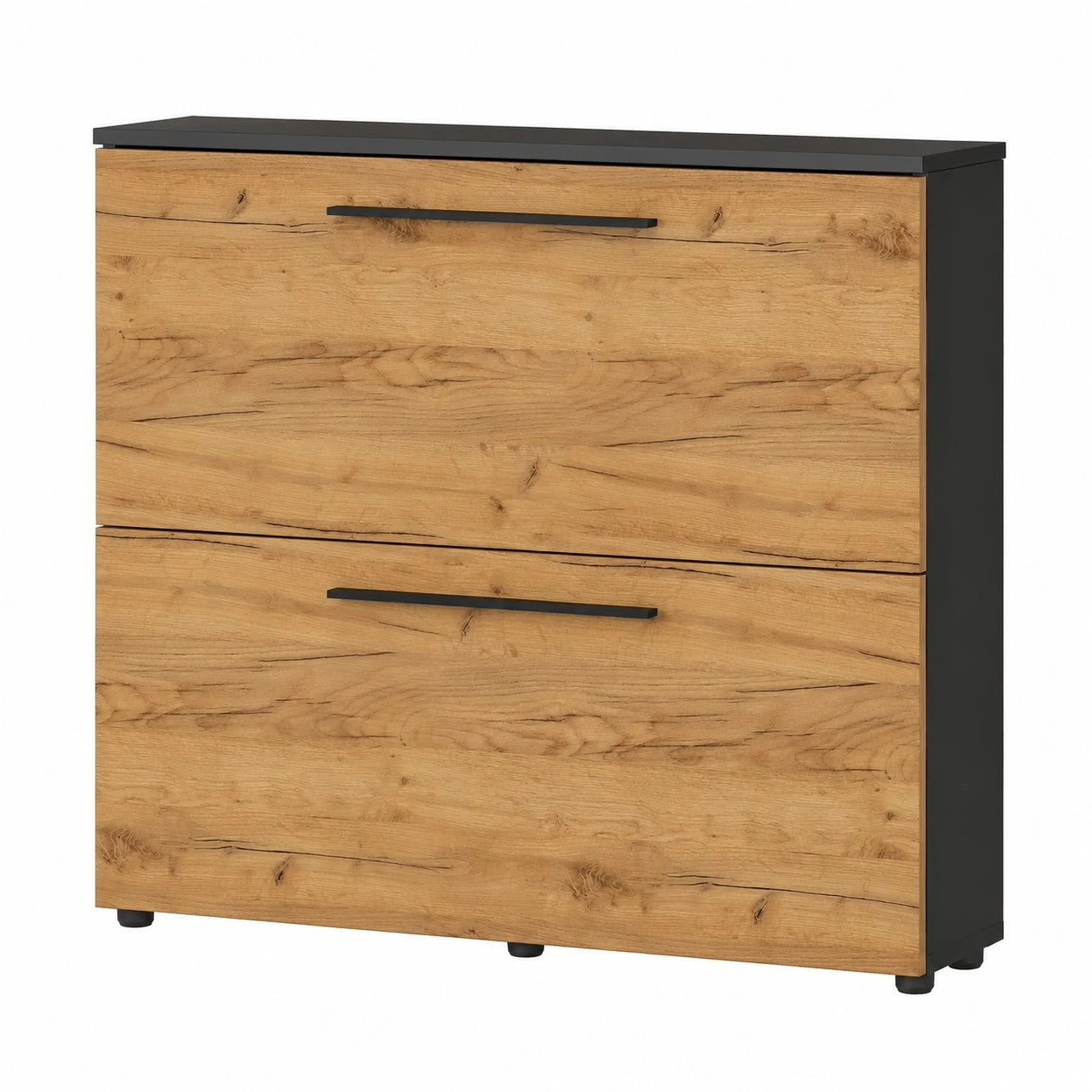 Schuhschrank in Graphit und Navarra-Eiche, für 8 Paar Schuhe, schmal für engen Flur 100x85x19 cm